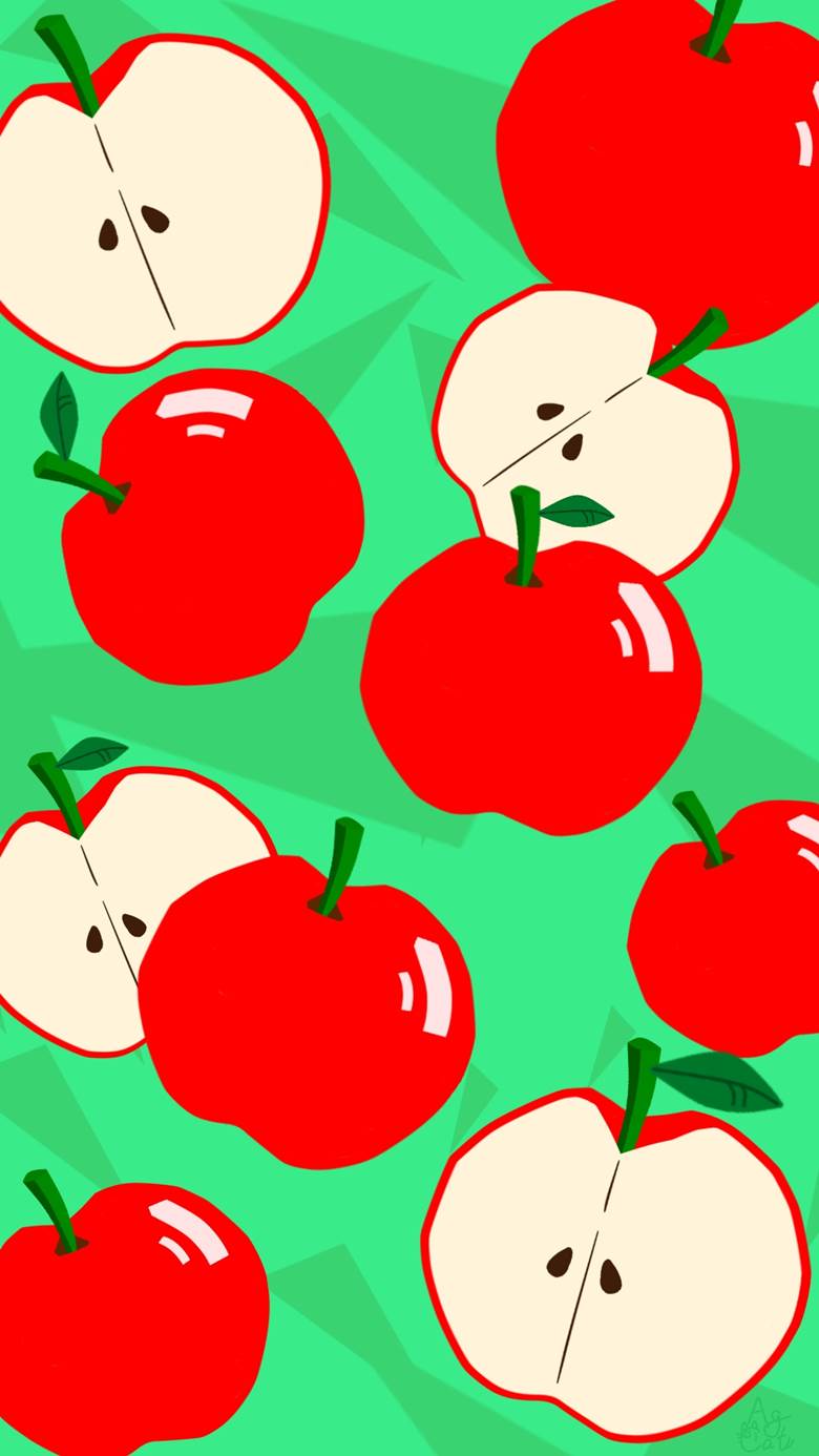 りんごの背景|银猫的苹果插画图片