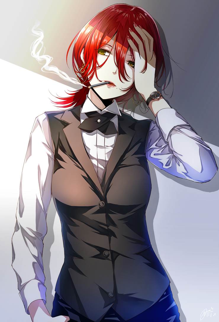 原创, 姐姐, 香烟, 西装, 原创1000users加入书籤, 美人痣, best, 叼着烟, 手表, red hair