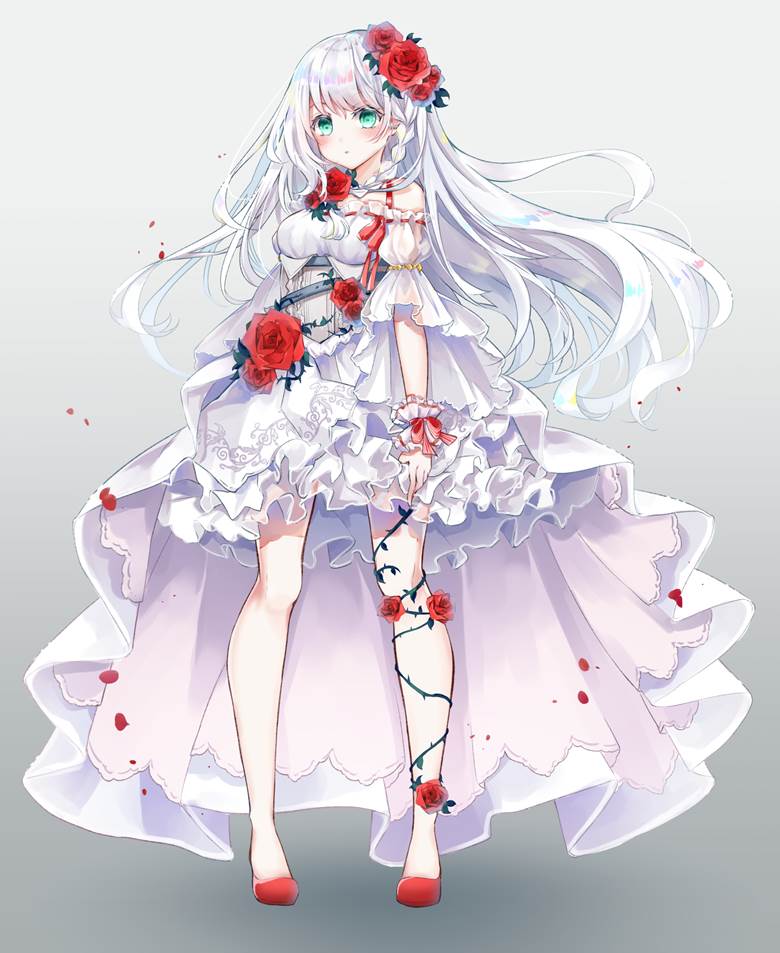 原创, 女孩子, 原创, rose, 白发, frills, 原创1000users加入书籤, white gown, 白色连衣裙