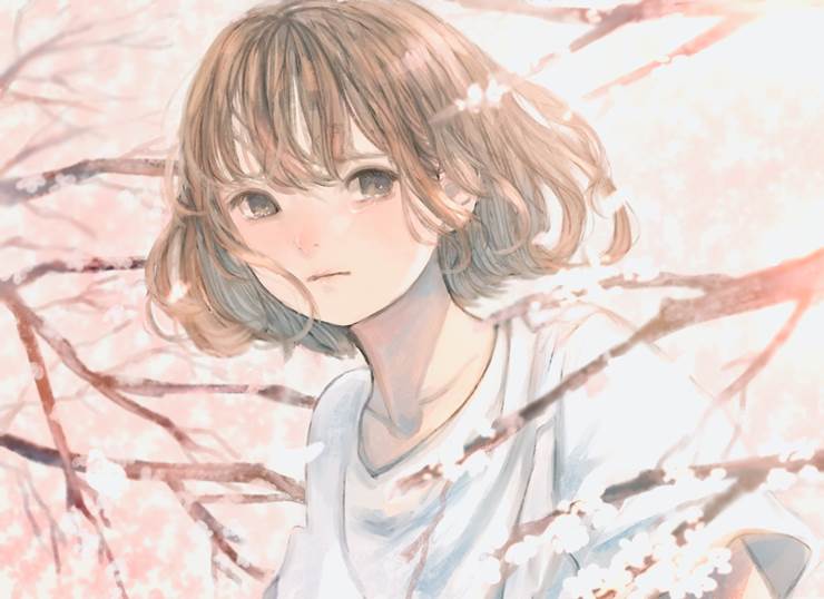 原创, 女孩子, young girl, 樱, spring, 波波头, 花和女孩子, Original 500+ bookmarks, brown haired bob