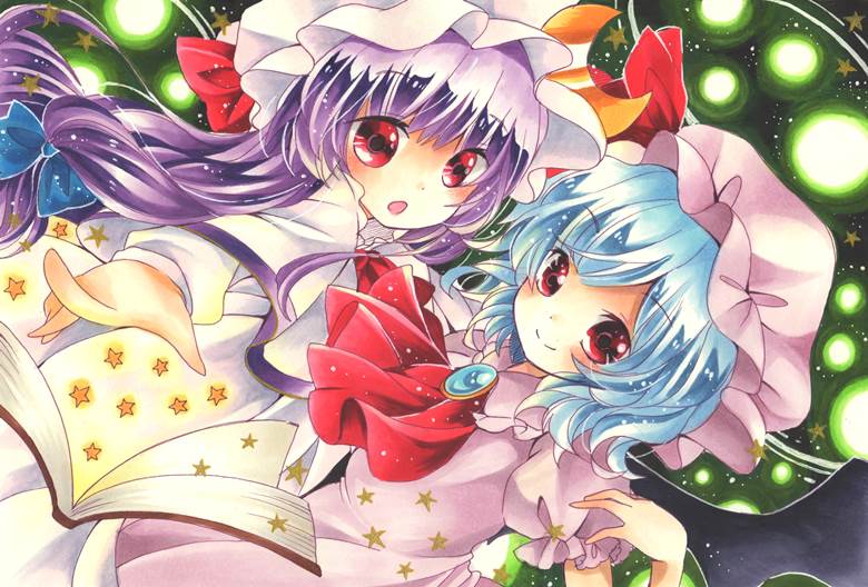 手绘, 东方Project, copic马克笔, 蕾米莉亚, 东方, 蕾米莉亚·斯卡蕾特, 帕秋莉·诺蕾姬, Remilia/Patchouli