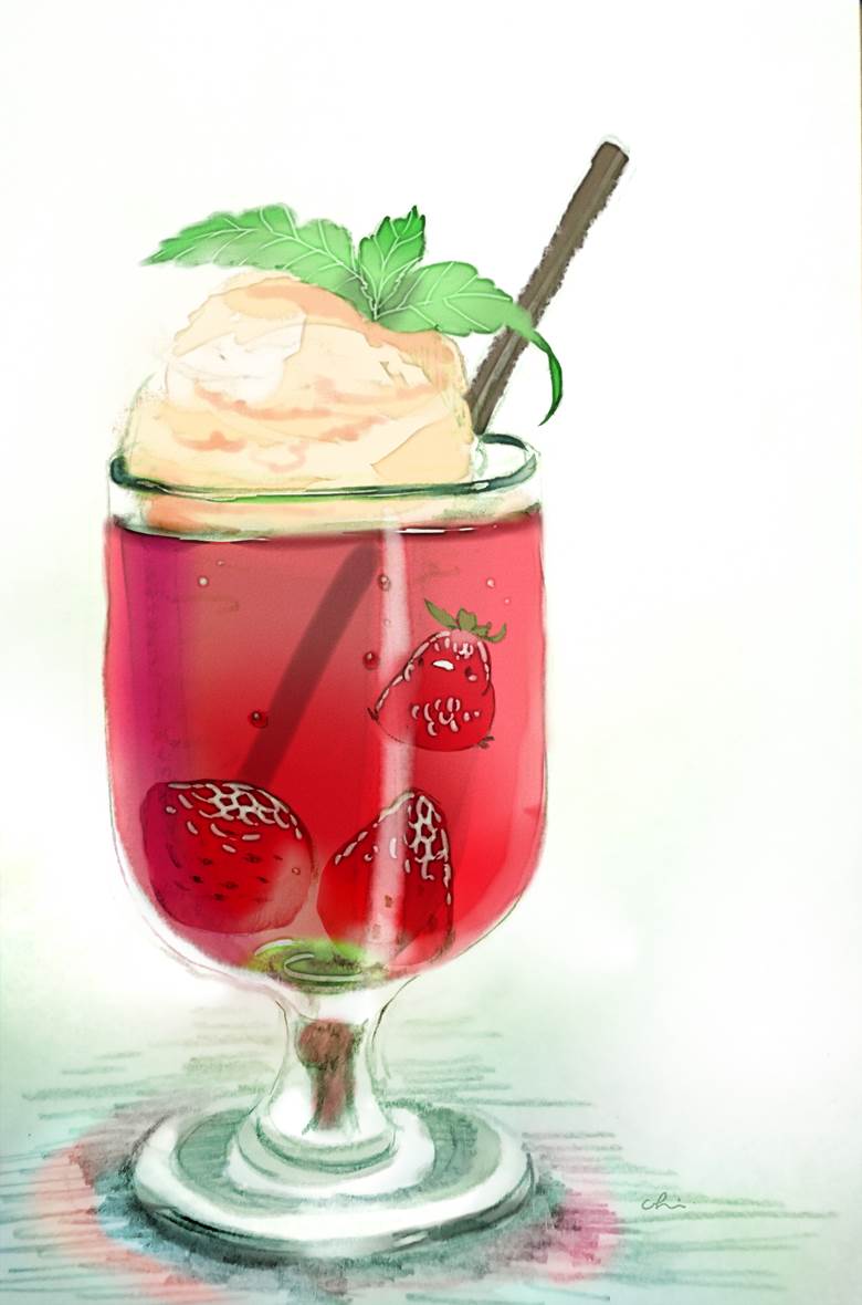 original, Sweets Bird, Strawberry Chick, inside a glass