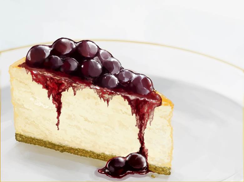 ブルーベリー チーズケーキ|琥珀的Pixiv美食插画图片