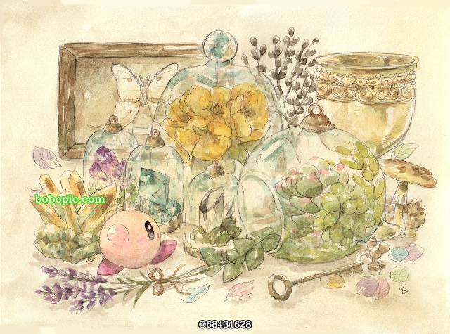 卡比, 手绘, watercolor, 星之卡比, Kirby 100+ bookmarks, 钥匙, 玻璃之中
