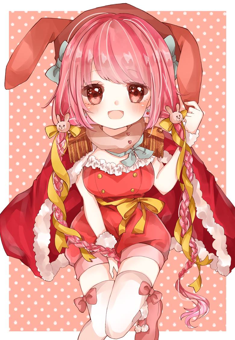 麻花辫, 粉色, 女孩子, 兔耳, 兔子