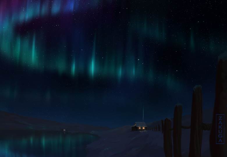 私の家|zakugaザクガ的夜景星空插画图片