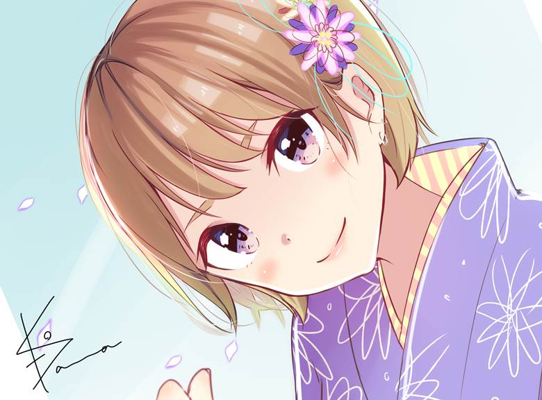 紫恋丸えと的短发少女插画图片