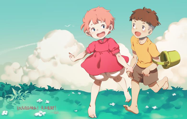 girl, Ponyo on the Cliff, barefoot