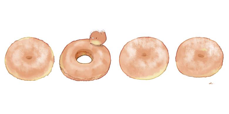 ドーナツとあんドーナツ|チャイ的Pixiv甜点小鸡插画图片