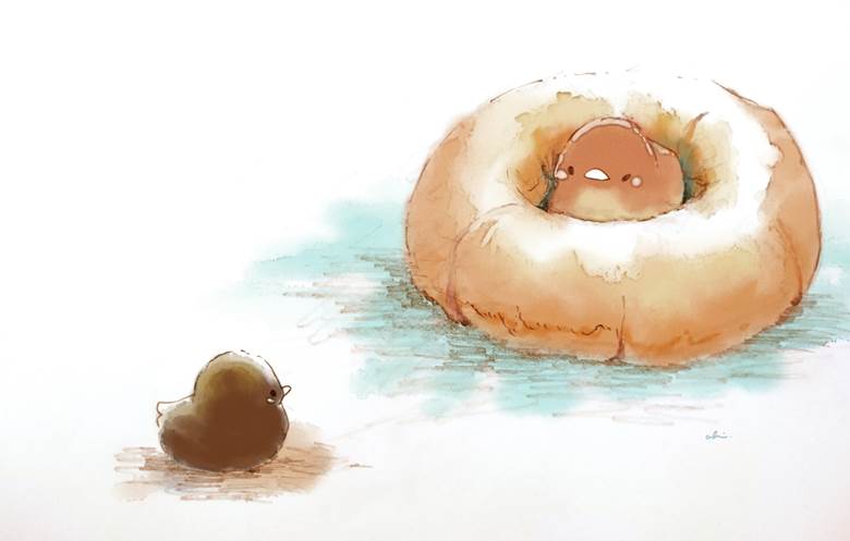 ドーナツホール|チャイ的Pixiv甜点小鸡插画图片