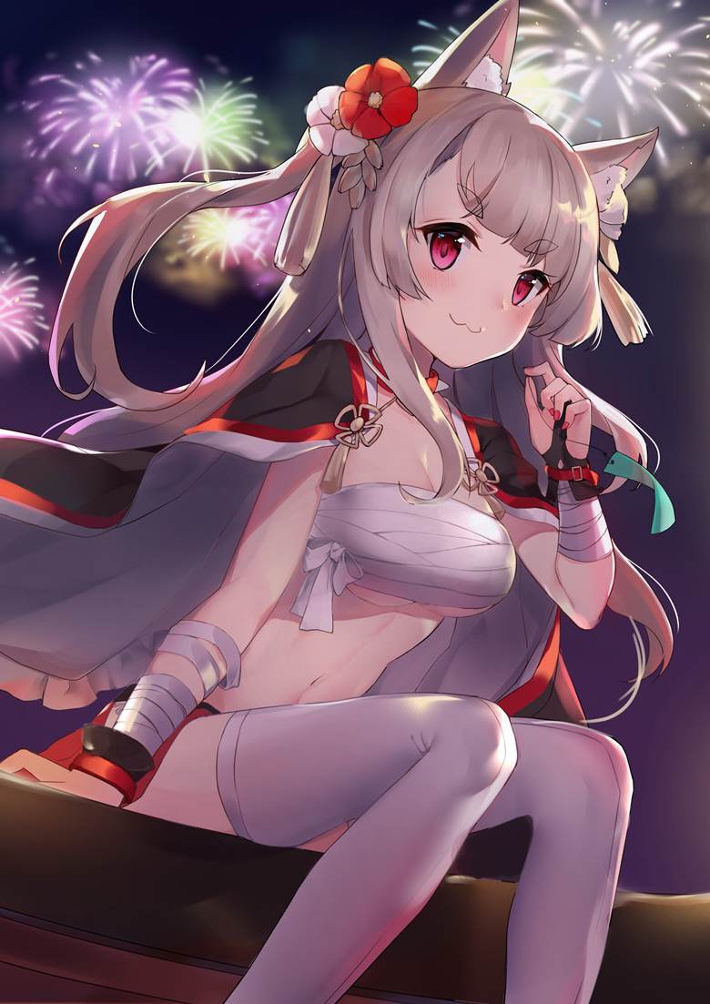 Azur Lane, Yuudachi (Azur Lane), fireworks, Azur Lane 1000+ bookmarks, nail polish
