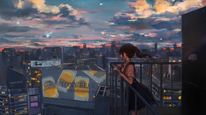 原创, 风景, background, 女孩子, night view, city, 黄昏, 流星, 风景10000收藏, 原创10000users加入书籤