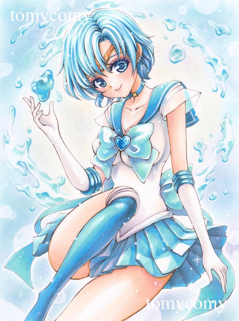 手绘, copic马克笔, 美少女战士, 水手月亮, 美少女战士, 水兵水星, mizuno ami, Sailor Moon 100+ bookmarks
