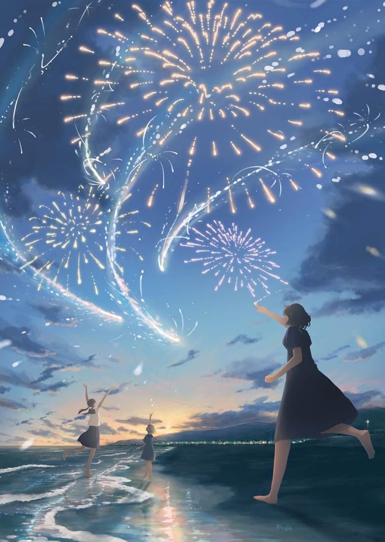 夏天, 焰火, sea, background