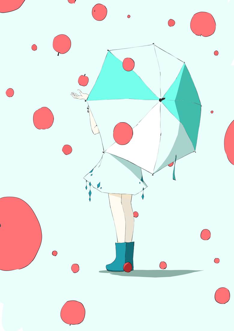 りんご雨|いちき　的打伞的人物插画图片
