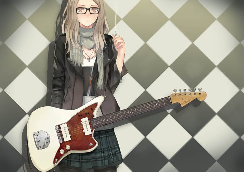 guitar, glasses, cigarette, instrument, original 1000+ bookmarks