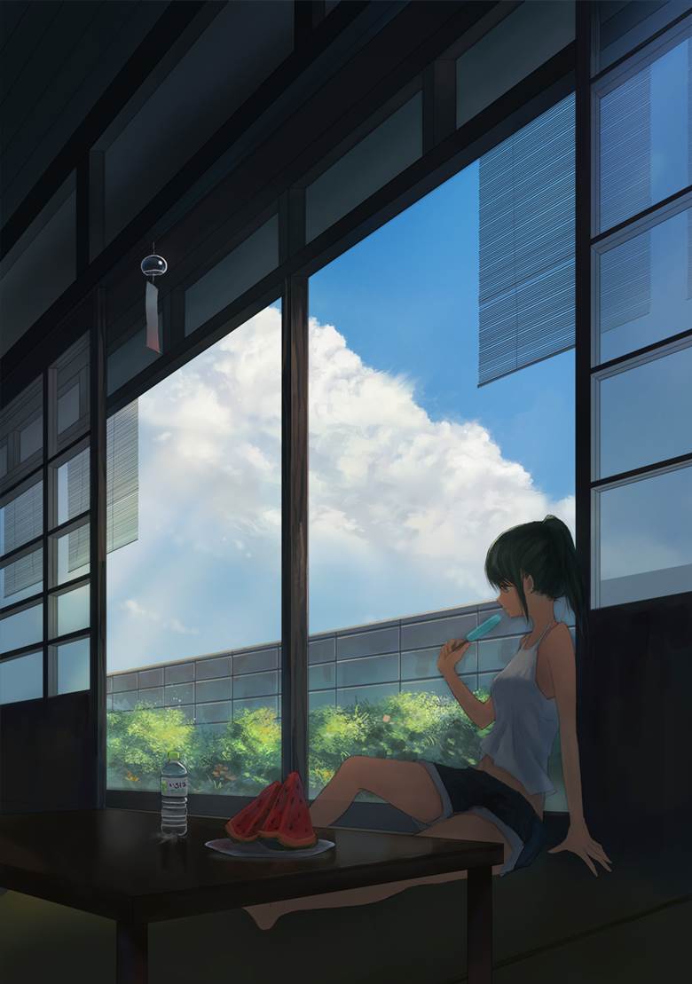 风景, background, 女孩子, 原创, 夏天, Japanese summer, 夏日天空