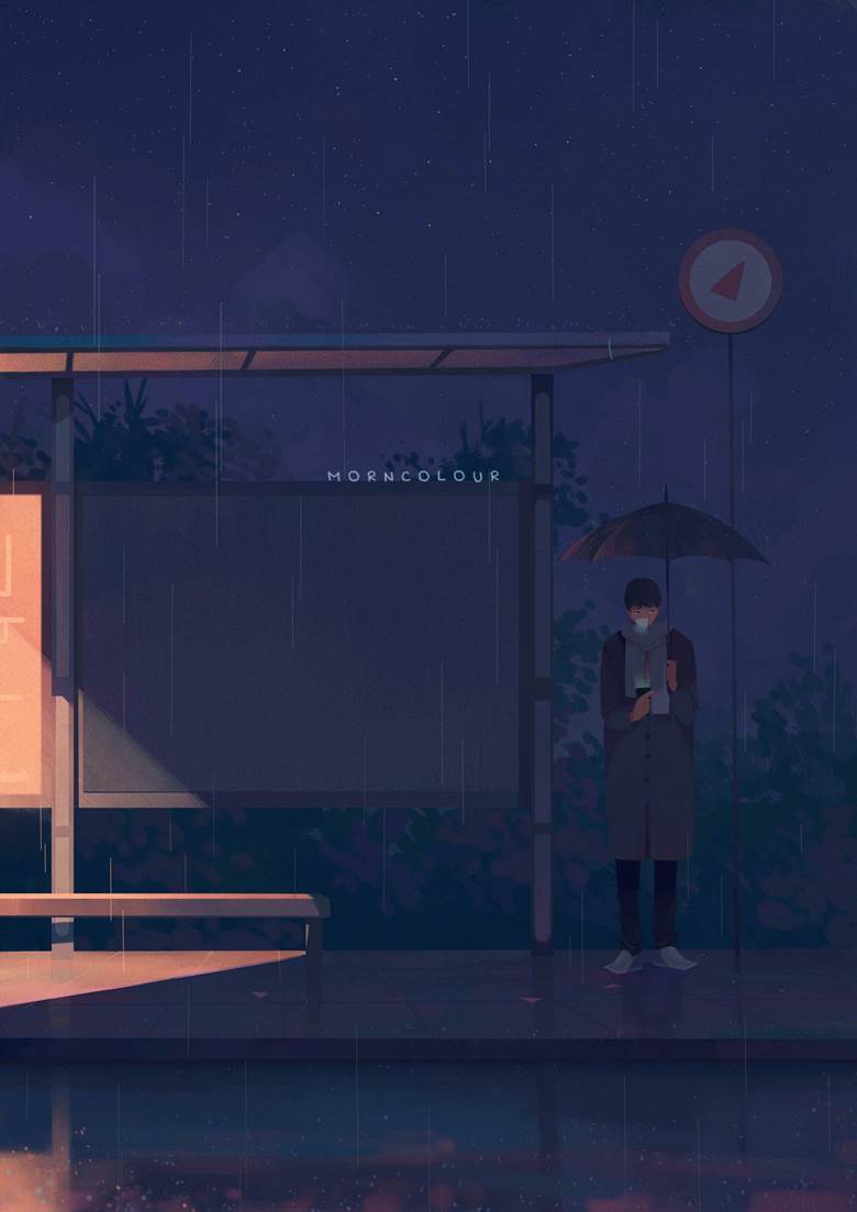 孤独的冷雨|MORNCOLOUR的下雨插画图片