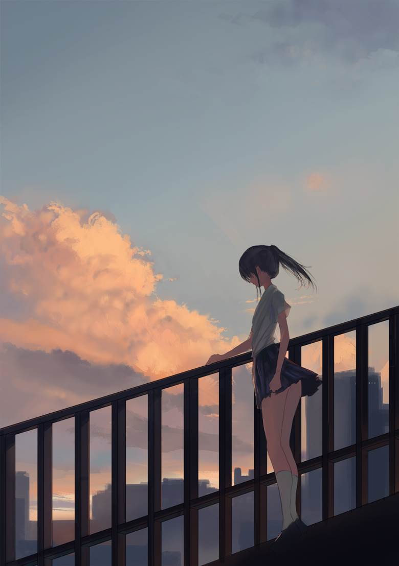 原创, background, 风景, 女孩子, 积雨云, 黄昏