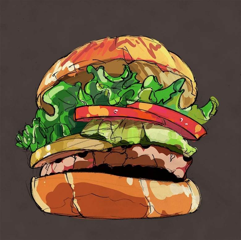 ハンバーガー|のほもーろ的汉堡包美食插画图片