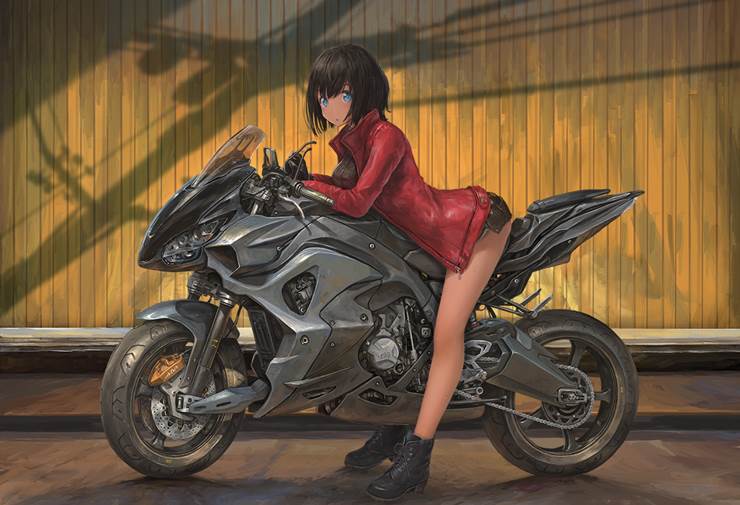 バイク|nihoshi的高清少女插画图片