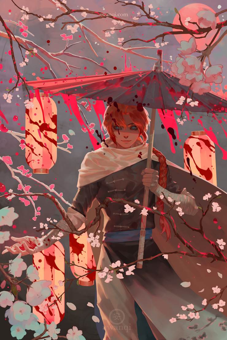 春の雨|awanqi的打伞的人物插画图片