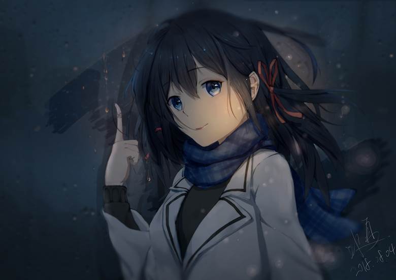雪之下雪乃, 果然我的青春恋爱喜剧搞错了。, 我的青春恋爱物语果然有问题, 黑发, 女孩子, 黑长直, 围巾, night, snow