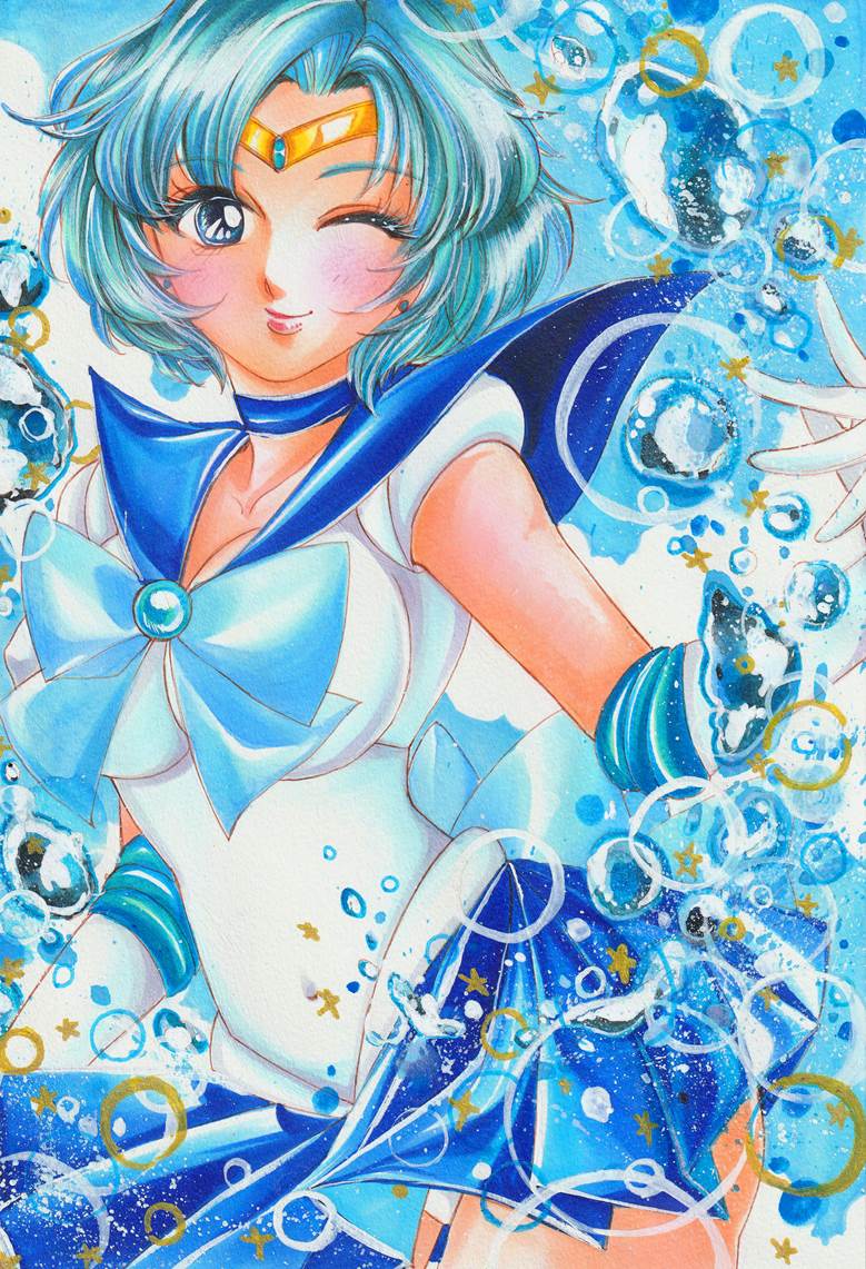 美少女战士, 水手月亮, 手绘, copic马克笔, 水兵水星, mizuno ami, leotard peek, 体操服, Sailor Moon 100+ bookmarks