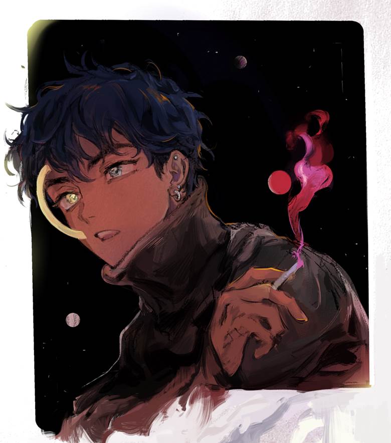 原创, 男孩子, 异色瞳, 香烟