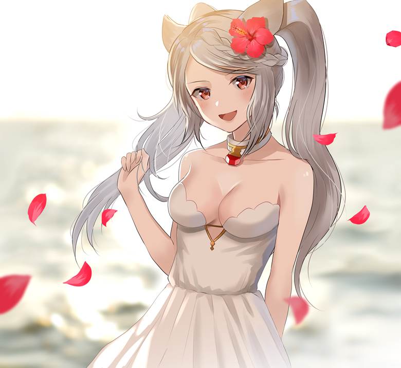 Granblue Fantasy, Granblue Fantasy, summer, hibiscus, cleavage, Fraux (Granblue), Granblue Fantasy 1000+ bookmarks