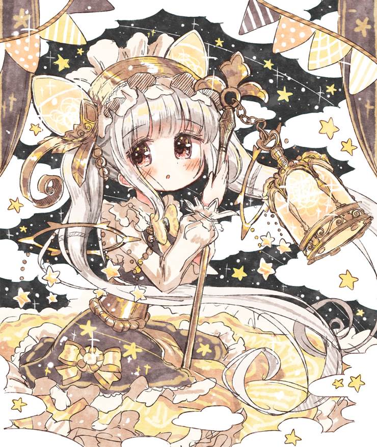 原创, 女孩子, 童话, 原创100收藏, gray twin ponytails, lamp, star, twinkle