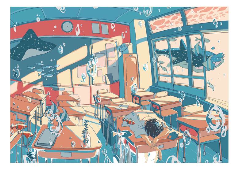 水中教室|いちご饴　的pixiv教室插画图片