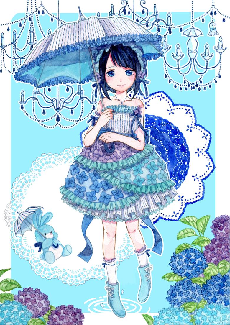 原创, 女孩子, 紫阳花, 洛丽塔, 手绘, transparent watercolor, rainy season look