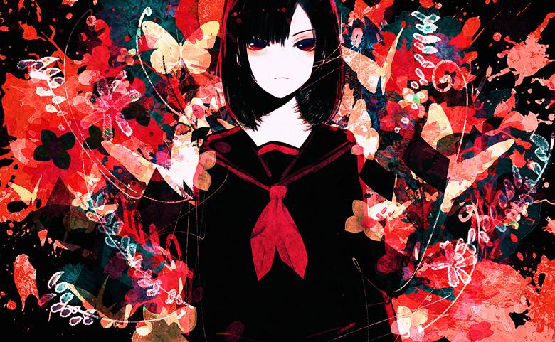 original, girl, mental scenery, extreme colors, black sailor uniform