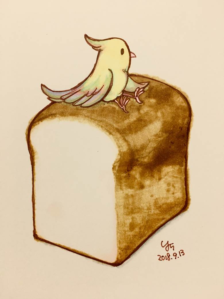 鸟パン|ヨーコ的面包美食插画图片