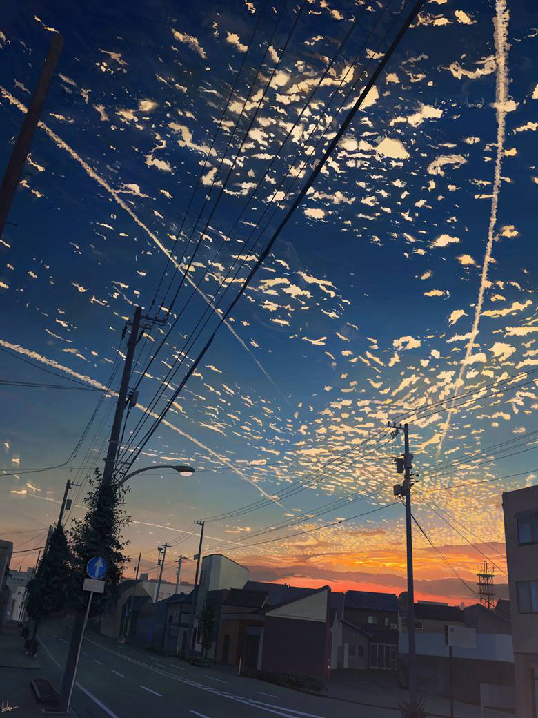 风景, 原创, sky, starry sky, 插画, background, 夕阳, 风景5000收藏, utility poles