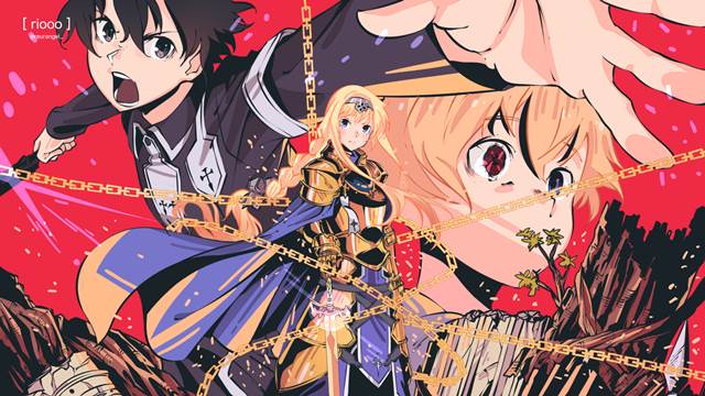 illustration, girl, wallpapers, sword art online, Alice Zuberg, alice, kirito, Eugeo, boy