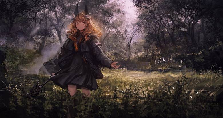in a forest, 原创10000users加入书籤, long brown hair, fox ears