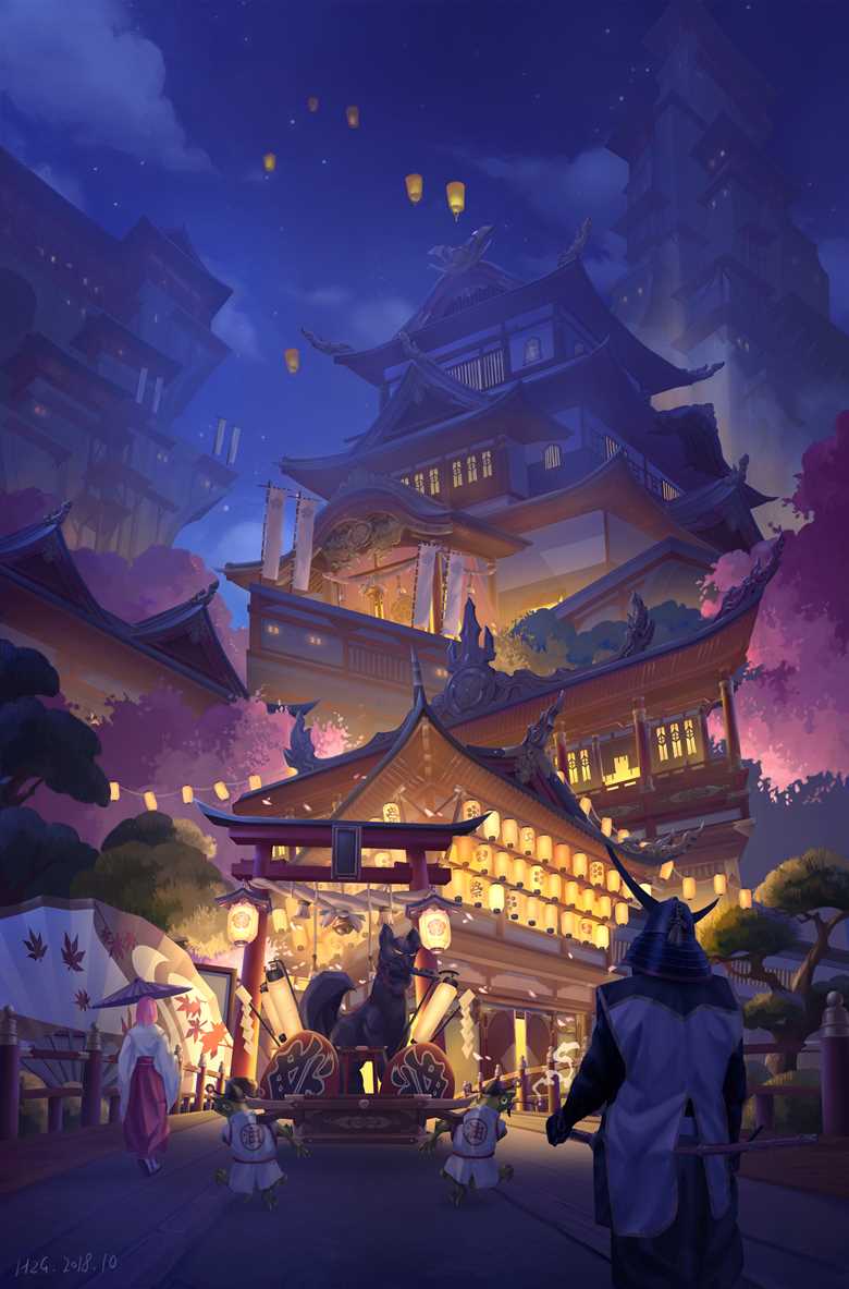 日本神道教建筑,日式神社pixiv插画图片