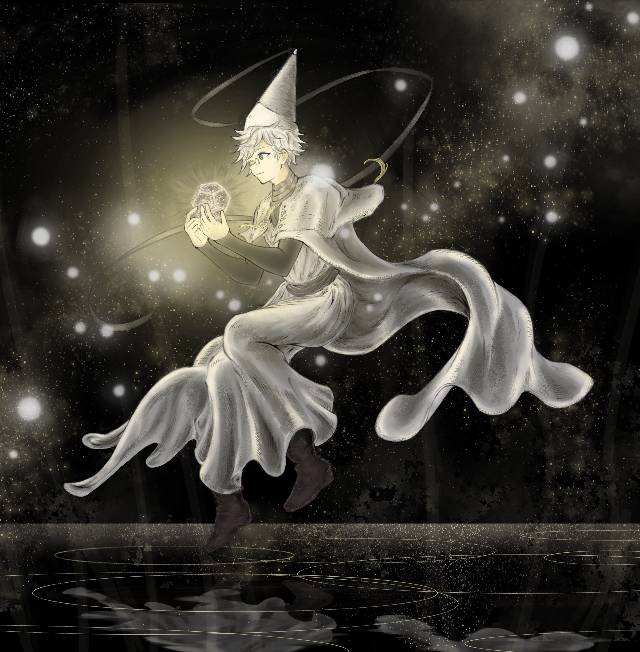 插画, 二次创作, water surface, starry sky, 奇幻, 尖帽子的魔法工房, Qifrey, sky, night sky