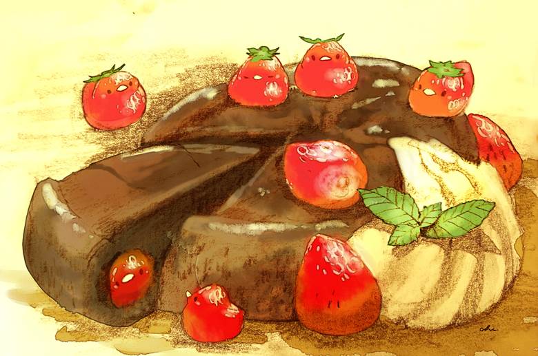 ストロベリーガトーショコラ|チャイ的Pixiv甜点小鸡插画图片