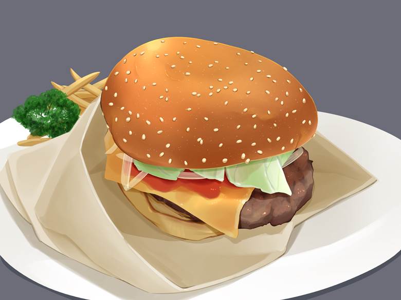 ハンバーガー|べふ的汉堡包美食插画图片