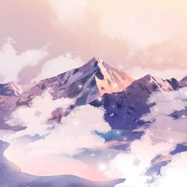 粉红雪山|插画师丁洱的雪山插画图片
