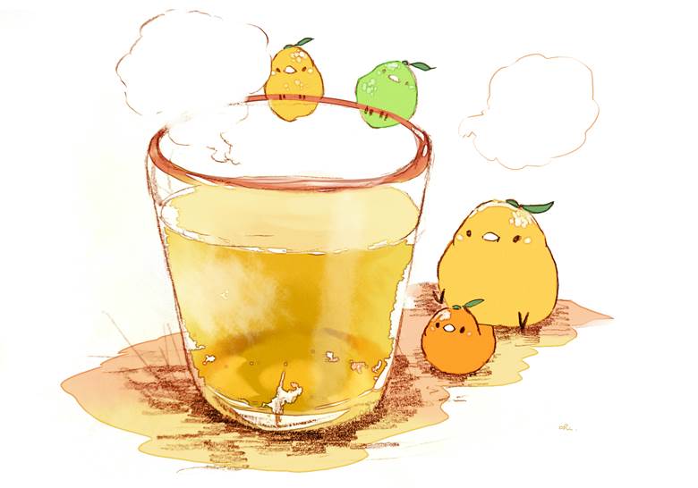 柑橘ホットジュース|チャイ的Pixiv甜点小鸡插画图片