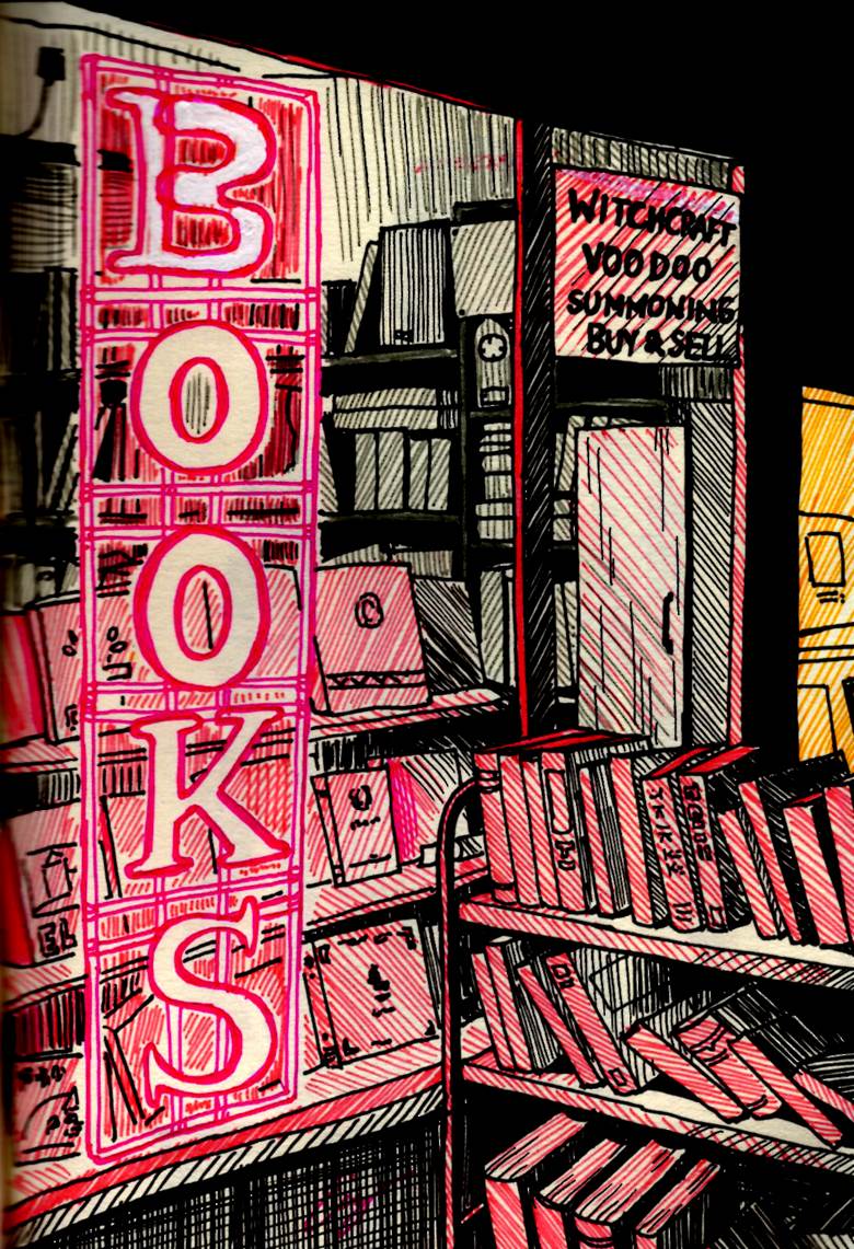 original, original, bookshop, book, midnight, neon sign, neon, pink, sketch, doodle