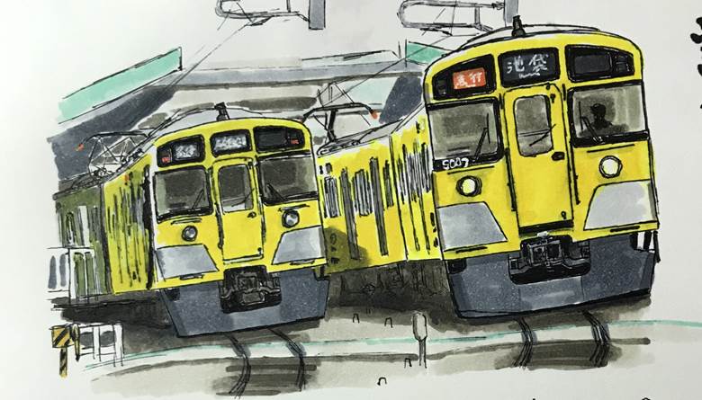 copic, train, railway, traditional, scenery, Seibu railway, railroad crossing