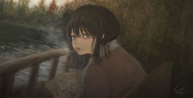 原创, 女孩子, 风景, autumn, 叼着烟