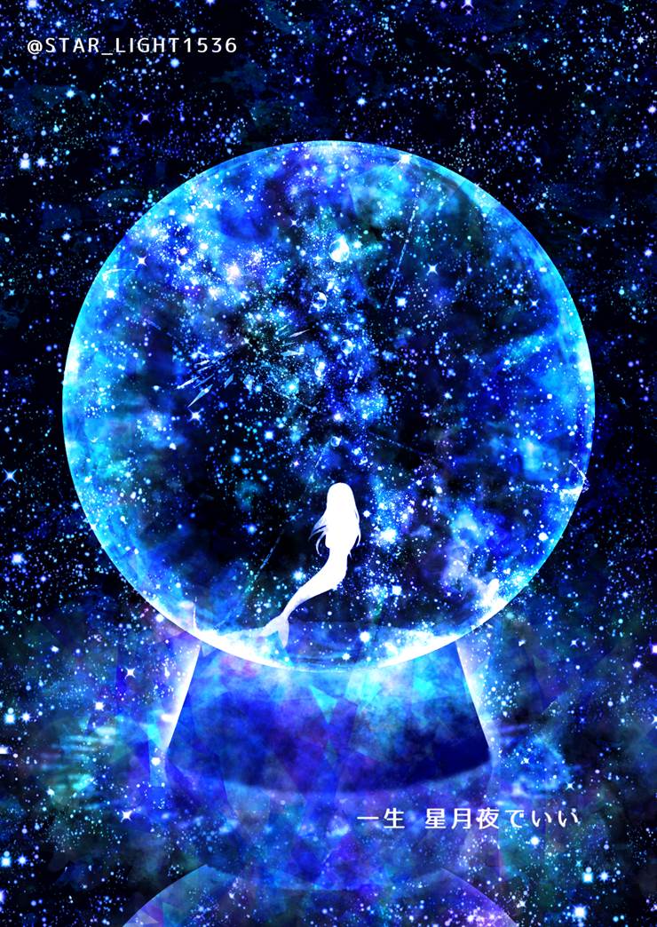 人鱼, snow globe, 女孩子, 原创, starry sky, 玻璃之中, Original 300+ bookmarks