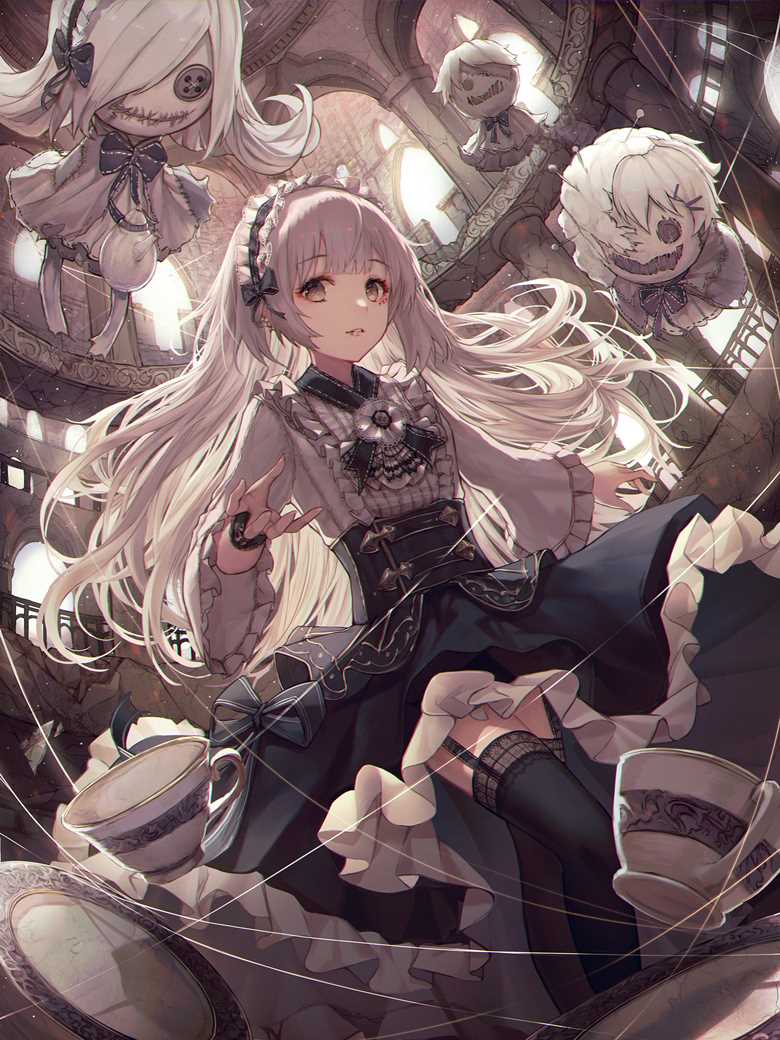 girl, young girl, original, gothic lolita, silver hair, doll, ribbon