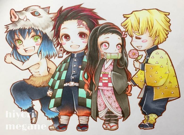 鬼灭之刃, 鱼糕队, 手绘, copic马克笔, Demon Slayer: Kimetsu no Yaiba 1000+ bookmarks